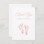 シンプルな女の子のベビーシャワーはピンクの足跡感謝していしています サンキューカード (正面/裏面)