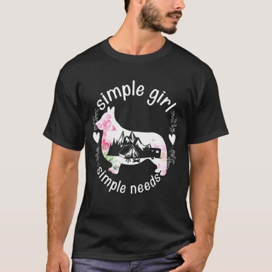 シンプルな女の子 シンプルなニーズ キャンピングコーギー Tシャツ (正面)