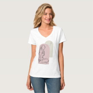 シンプルな女性のラインアートTシャツ - 静かでエレガントなデザイン Tシャツ