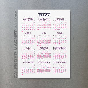 シンプルな女性らしいピンクの2027年マグネットカレンダー