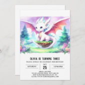 シンプルな子供のドラゴンの誕生日 招待状 (正面/裏面)