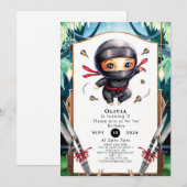 シンプルな子供の忍者誕生日 招待状 (正面/裏面)