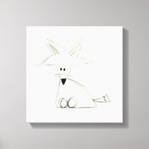 シンプルな子供の絵 キツネの落書き 黒 白 グレー キャンバスプリント