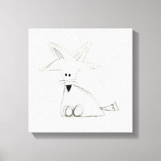 シンプルな子供の絵 キツネの落書き 黒 白 グレー キャンバスプリント (正面)