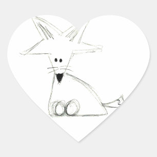 シンプルな子供の絵 黒白グレー キツネの落書き ハートシール