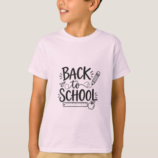 シンプルな学校の必需品 鉛筆 定規 バックトゥスクール Tシャツ