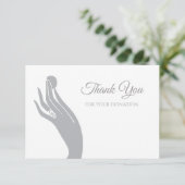 シンプルな寄付は硬貨が付いている女性手のために感謝していしています サンキューカード (スタンド正面)