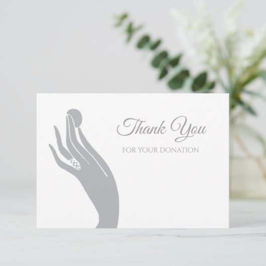 シンプルな寄付は硬貨が付いている女性手のために感謝していしています サンキューカード (スタンド正面)