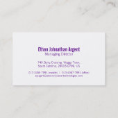 シンプルな専門の紫色の白い名刺 名刺 (裏面)