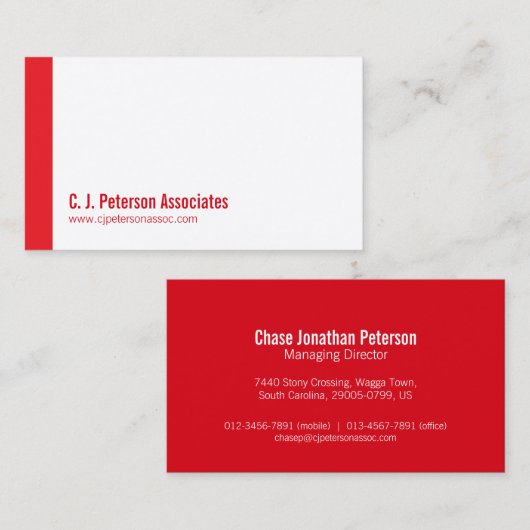 シンプルな専門の赤く白い名刺 名刺 (正面/裏面)