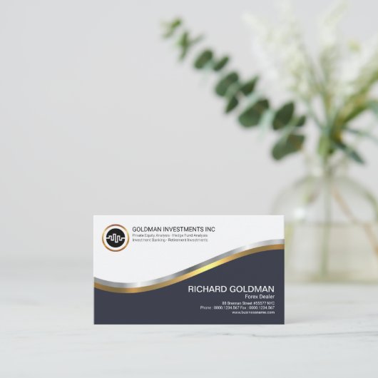 シンプルな専門の金ゴールドの銀の投資の波 名刺 (スタンド正面)