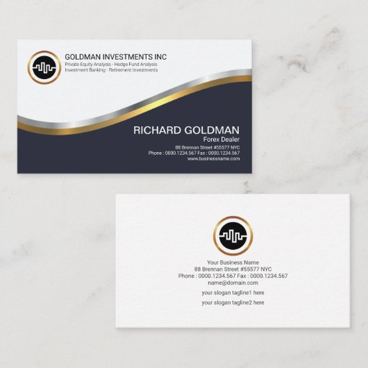 シンプルな専門の金ゴールドの銀の投資の波 名刺 (正面/裏面)