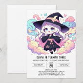 シンプルな小さな魔法使いの誕生日 招待状 (正面/裏面)