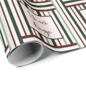 シンプルな小売ロゴ 赤緑のストライプ クリスマス ラッピングペーパー (ロールコーナー)