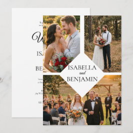シンプルな屋外フラワーモチーフの結婚式 複数写真入り 招待状