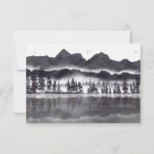 シンプルな山々 田舎風の森の風景 ウェディング 出欠カード (裏面)
