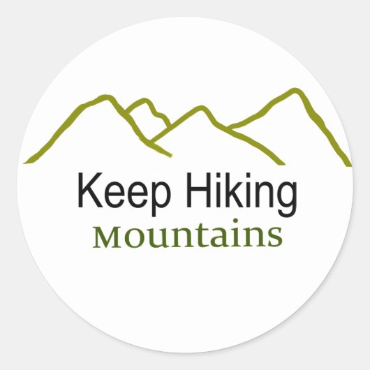 シンプルな山のステッカー Keep Hiking Mountains ラウンドシール (正面)