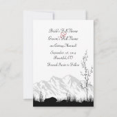 シンプルな山の景色 ブラック・ホワイト・レッドの結婚式 セーブザデート (裏面)