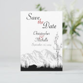 シンプルな山の景色 ブラック・ホワイト・レッドの結婚式 セーブザデート (スタンド正面)