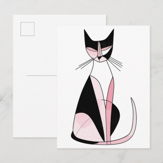シンプルな左右対称の猫のイラスト ポストカード (正面/裏面)