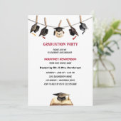 シンプルな帽子とロープの卒業パーティー 招待状 (スタンド正面)