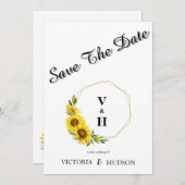 シンプルな幾何学模様のゴールドひまわり セーブザデート (正面/裏面)