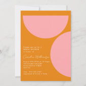 シンプルな幾何学模様のピンクオレンジ色の結婚前お茶会 招待状 (正面)