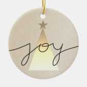 シンプルな幾何学模様の黒と金のJoyクリスマス セラミックオーナメント (正面)