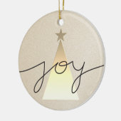 シンプルな幾何学模様の黒と金のJoyクリスマス セラミックオーナメント (左)