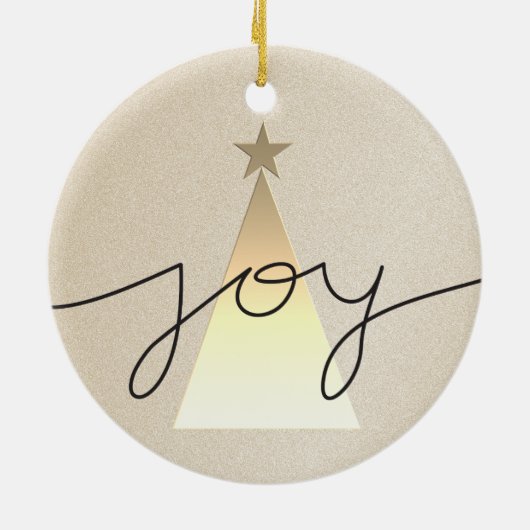 シンプルな幾何学模様の黒と金のJoyクリスマス セラミックオーナメント (裏面)