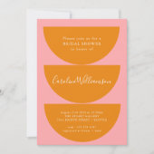 シンプルな幾何学模様 ピンク オレンジ モダン ブライズシャワー 招待状 (正面)