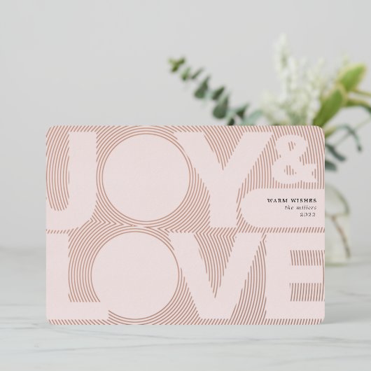 シンプルな幾何学的な喜び 愛 ソフトピンク ローズゴールド 箔シーズンカード (立ち正面)