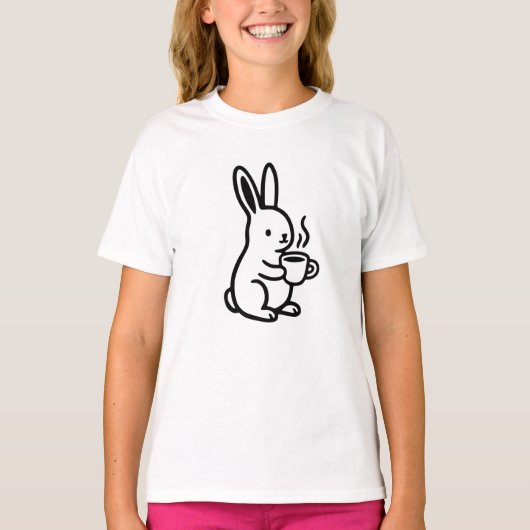 シンプルな座ったウサギのコーヒーアート Tシャツ (正面)