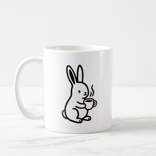 シンプルな座りウサギのコーヒーアート コーヒーマグカップ (左)