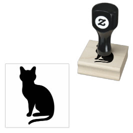 シンプルな座る猫のシルエット型 ラバースタンプ