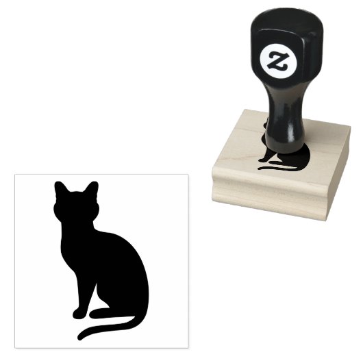 シンプルな座る猫のシルエット型 ラバースタンプ (押印)