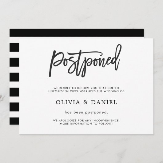 シンプルな延期結婚報告カード 招待状 (正面/裏面)