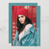 シンプルな彼女の花嫁フォトターコイズブライダルシャワー 招待状 (正面/裏面)