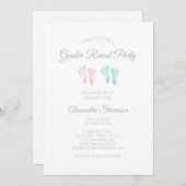 シンプルな性はベビーシャワーのかわいい足跡を明らかにします 招待状 (正面/裏面)