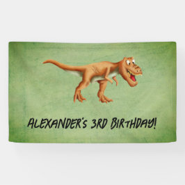 シンプルな恐竜の3歳の誕生日パーティー 横断幕