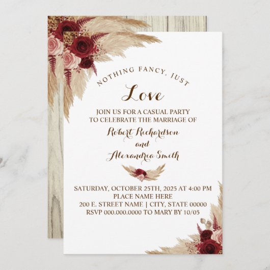 シンプルな愛だけの結婚式 パンパスグラス 招待状 (正面/裏面)