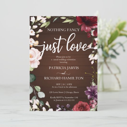 シンプルな愛のウェディングラスティックフラル 招待状 (スタンド正面)