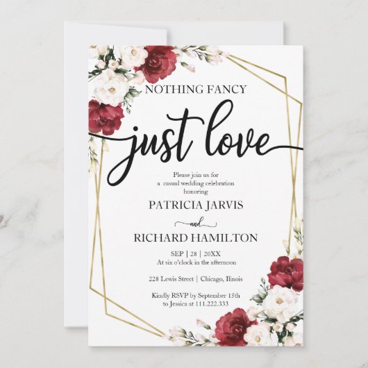 シンプルな愛のウェディング バーガンディー ジオメトリック 招待状 (正面)