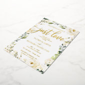 シンプルな愛のウェディング ホワイト クリーム フラワー 箔招待状 (回転した状態)