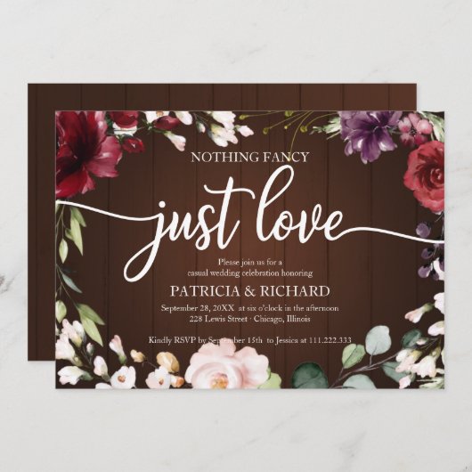 シンプルな愛のウェディング ラスティックウッド 招待状 (正面/裏面)