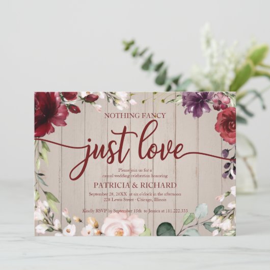 シンプルな愛のウェディング ラスティックウッド 招待状 (スタンド正面)