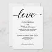 シンプルな愛のスクリプト挙式結婚式の披露宴 招待状 (正面)
