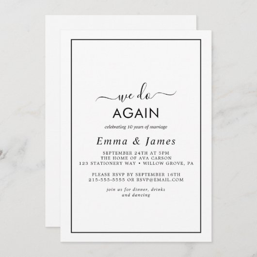 「シンプルな愛の再確認」誓いの更新のお誘い 招待状 (正面/裏面)