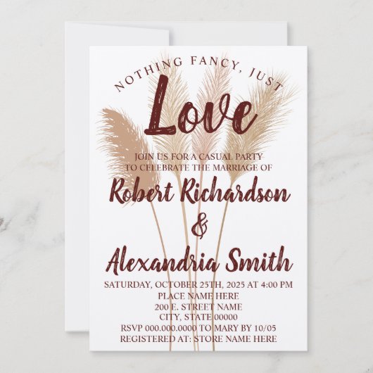 シンプルな愛の誓い パンパスグラス 招待状 (正面)