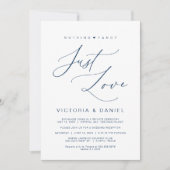 シンプルな愛を大切に、ネイビーブルー、結婚式の秘密の誓い 招待状 (正面)